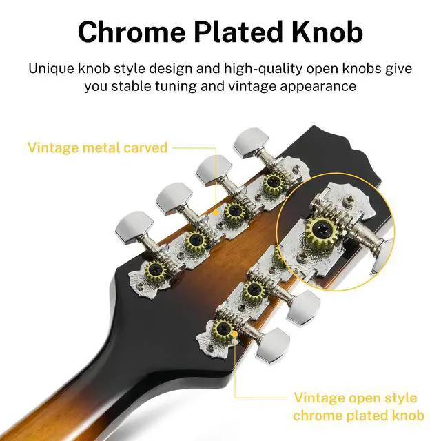 Alt view image 3 of 7 - A Style Mandolin Instrument Sunburst Beginner Adult Acoustic Mandolin Musical Instrument Mahogany 8 String, Bundle With Tuner String Bag Guitar Picks,DML-1