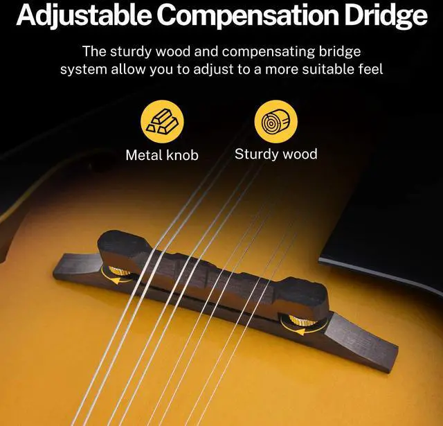 Alt view image 6 of 7 - A Style Mandolin Instrument Sunburst Beginner Adult Acoustic Mandolin Musical Instrument Mahogany 8 String, Bundle With Tuner String Bag Guitar Picks,DML-1
