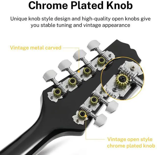 Alt view image 3 of 7 - Acoustic Mandolin Instrument Kits - A Style, DML-100B, Black | Mahogany Wood Musical Mandolin Guitar Complete Set 8 String with Tuner, Strings and Gig Bag for Beginners, Teens, Adults
