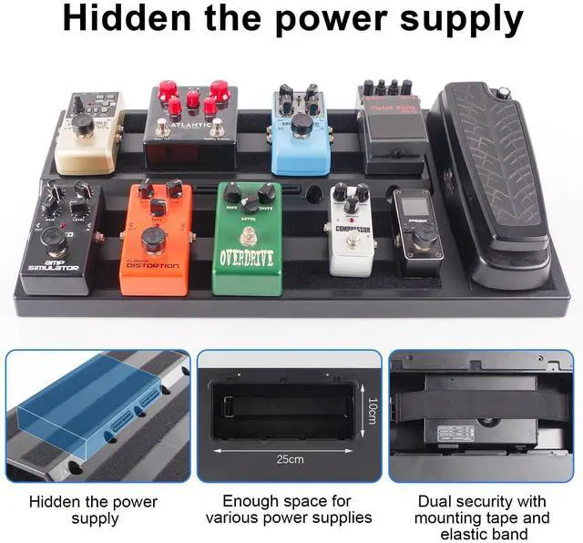 Alt view image 2 of 7 - ABS 22''x11'' Large Guitar Pedal Board with Carry Bag | Built-in Power Supply Room, Cable Holes, Electric Guitar Effects Pedalboard Case with Padded Gig Bag & Mounting Accessories