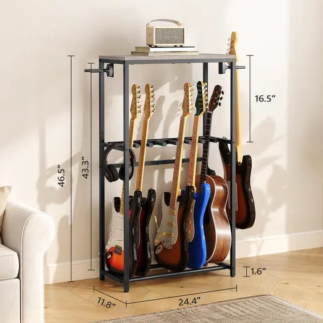 Alt view image 3 of 7 - Guitar Stand, Guitar Rack for Acoustic Holder, Electric Guitar, Bass, Multiple Guitar Rack Holder for Guitars, Guitar Amp Accessories, for Home Music Studio, Greige and Black GSHG6701