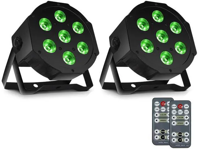 Main image of Par Can Lights LED 7x18W RGBWAP 6in1 Wash Stage Lights 2 Pack | Remote and DMX512 Control Uplights, Sound Activated, Auto Run Flat, for Christmas Wedding Party Disco