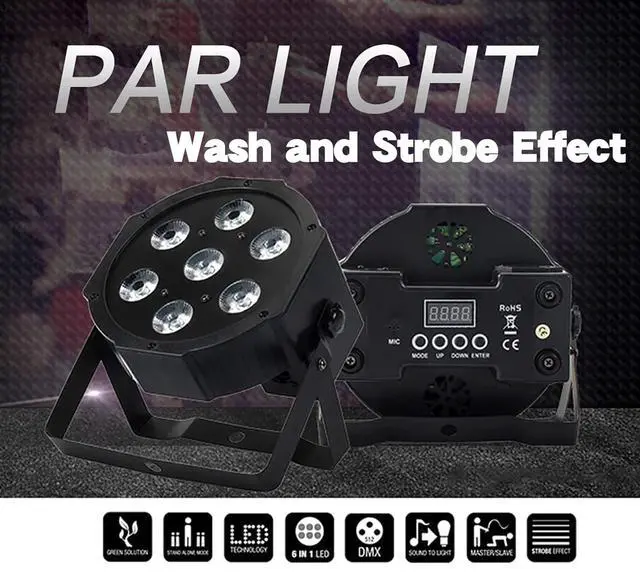 Alt view image 5 of 6 - Par Can Lights LED 7x18W RGBWAP 6in1 Wash Stage Lights 2 Pack | Remote and DMX512 Control Uplights, Sound Activated, Auto Run Flat, for Christmas Wedding Party Disco
