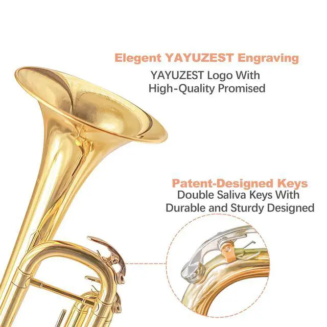 Alt view image 2 of 7 - Bb Standard Trumpet Instrument Brass Student Trompeta Trumpet Set | Protable Hard Case Cleaning Kit 7C Mouthpiece and Gloves, School Band Approved Practice Trumpet Kit For Student Beginners