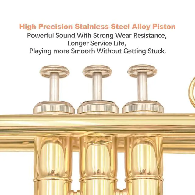 Alt view image 3 of 7 - Bb Standard Trumpet Instrument Brass Student Trompeta Trumpet Set | Protable Hard Case Cleaning Kit 7C Mouthpiece and Gloves, School Band Approved Practice Trumpet Kit For Student Beginners