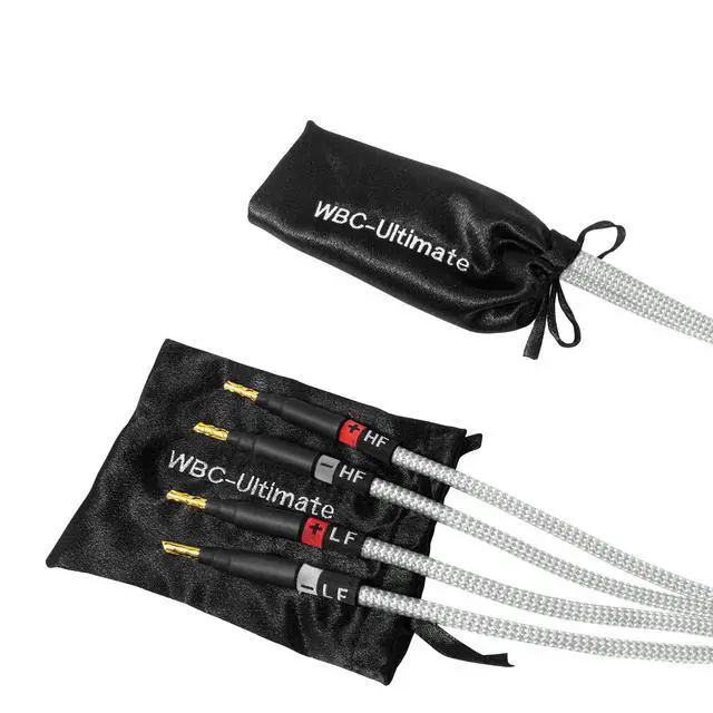 Alt view image 6 of 7 - 15 Foot Ultimate - 9 AWG - Ultra-Pure OFC - Premium Audiophile HiFi Bi-Wire Speaker Cable Pair with Eminence Gold Banana Plugs & Silver Tweed Jacket