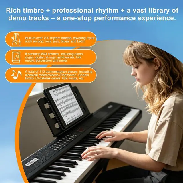 Alt view image 4 of 7 - Foldable Piano Keyboard 88 Keys, Full Size Portable Digital Piano, Electric Piano Keyboard with Sustain Pedal, Carry Bag and Headphones for Beginners Adults