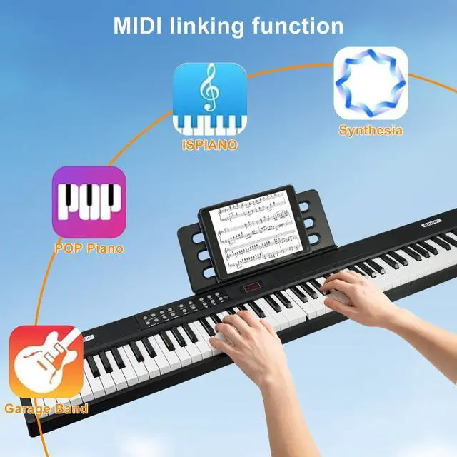 Alt view image 6 of 7 - Foldable Piano Keyboard 88 Keys, Full Size Portable Digital Piano, Electric Piano Keyboard with Sustain Pedal, Carry Bag and Headphones for Beginners Adults