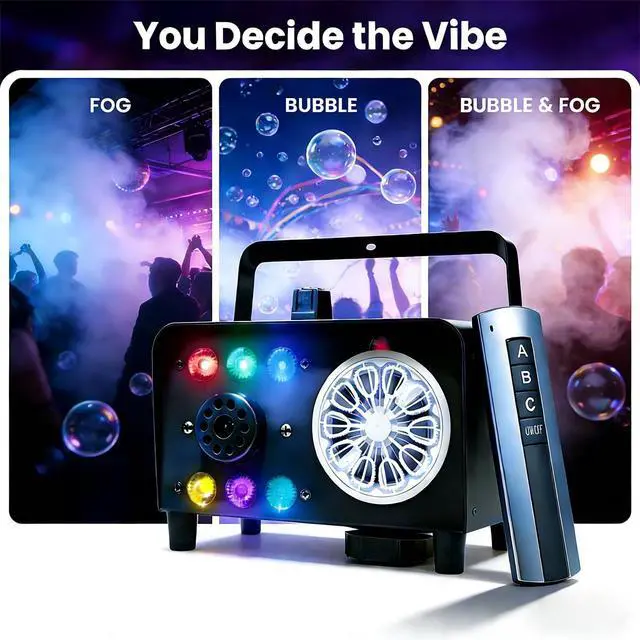 Alt view image 2 of 7 - 700W LED Bubble Fog Machine RGB 6 Lights Remote Multi Color Smoke Party