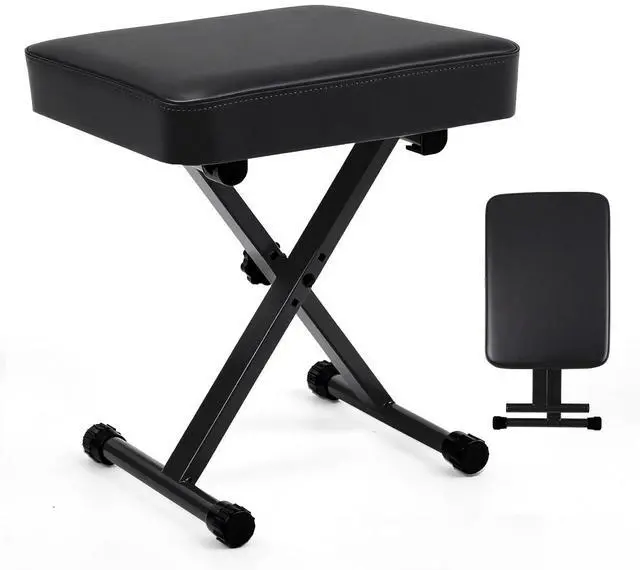 Main image of Piano Bench, Guitar Stool, Collapsible Stool | Padded, 2.56 Inch High-Density Sponge, 3-Position Height, Waterproof Non-Skid, Black