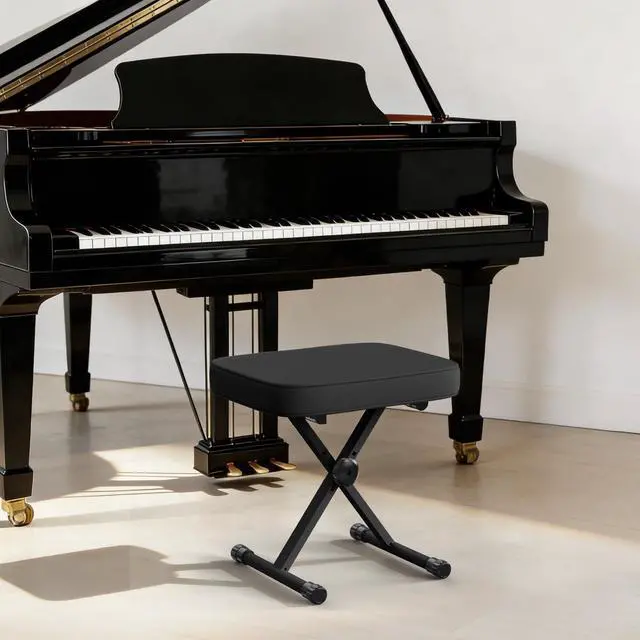 Alt view image 2 of 7 - Piano Bench, Guitar Stool, Collapsible Stool | Padded, 2.56 Inch High-Density Sponge, 3-Position Height, Waterproof Non-Skid, Black