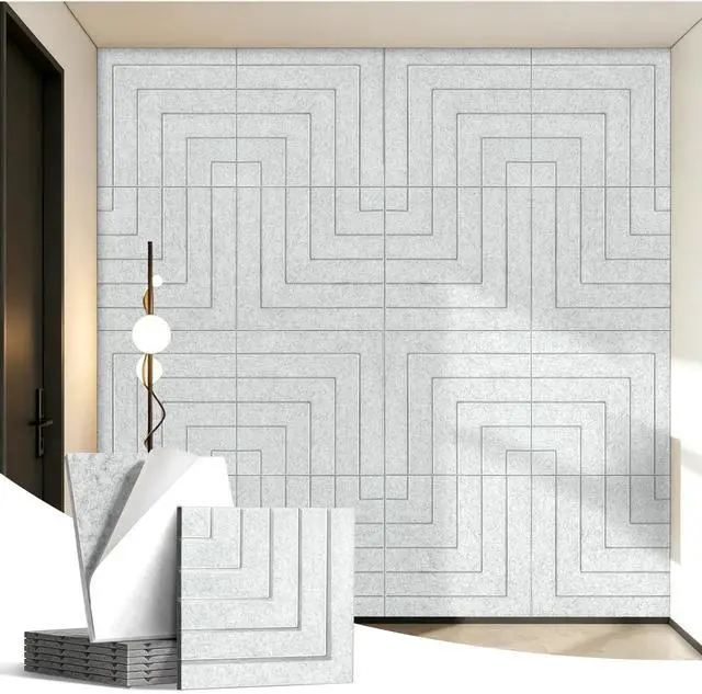 Main image of Acoustic Panels Right Angled Line Pattern Sound Absorbing Wall | 6 Pack 23.6x23.6 Inch Self-Adhesive High-Density, Decorative, Soundproofing Noise Cancelling for Home Office Recording Studio