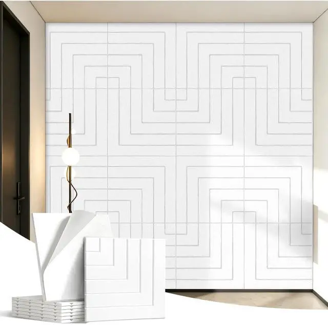 Main image of Acoustic Panels Right Angled Line Pattern Sound Absorbing Wall | 6 Pack 23.6x23.6 Inch Self-Adhesive High-Density, Decorative, Soundproofing Noise Cancelling for Home Office Recording Studio