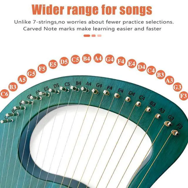 Alt view image 2 of 7 - Lyre Harp, 19 Metal Strings Maple Saddle Mahogany Body Lyra Harp with Bag key included