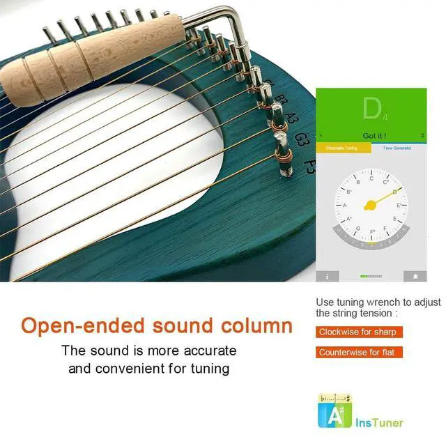 Alt view image 3 of 7 - Lyre Harp, 19 Metal Strings Maple Saddle Mahogany Body Lyra Harp with Bag key included