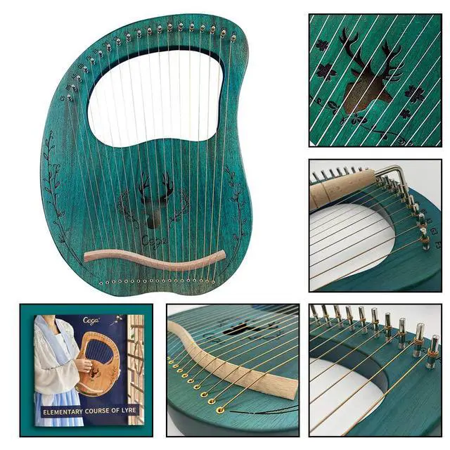 Alt view image 4 of 7 - Lyre Harp, 19 Metal Strings Maple Saddle Mahogany Body Lyra Harp with Bag key included