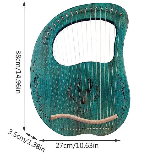 Alt view image 5 of 7 - Lyre Harp, 19 Metal Strings Maple Saddle Mahogany Body Lyra Harp with Bag key included