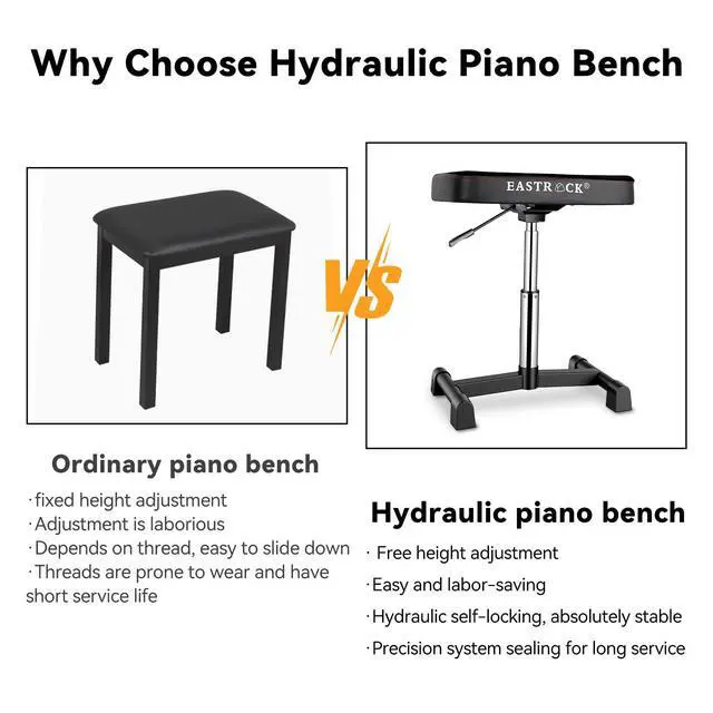 Alt view image 7 of 7 - Professional Keyboard Piano Bench Hydraulic, Adjustable Music Seating for Digital and Acoustic Pianos