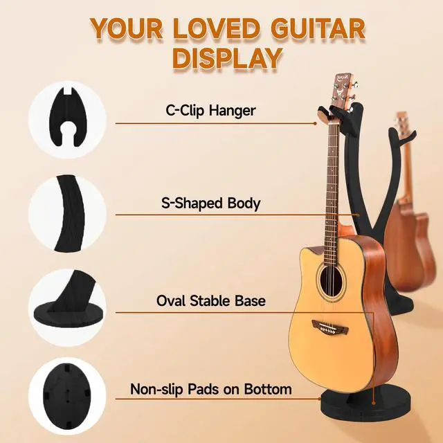 Alt view image 5 of 7 - Wooden Guitar Stand Floor - Handmade Bamboo Guitar Music Stands for Acoustic Guitar Players, Wood Guitars Holder with Hanger for Electric Guitar, Banjo (Black)