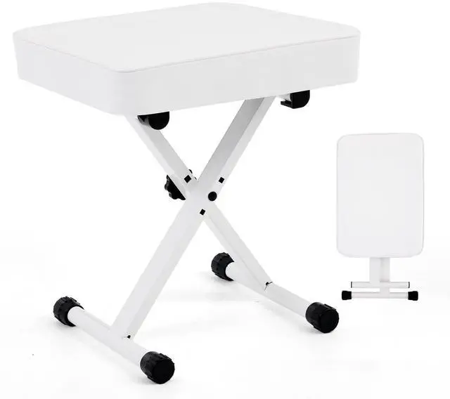 Main image of Piano Bench, Guitar Stool, Collapsible Stool | Padded, 2.56 Inch High-Density Sponge, 3-Position Height, Waterproof Non-Skid, White