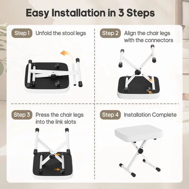 Alt view image 4 of 7 - Piano Bench, Guitar Stool, Collapsible Stool | Padded, 2.56 Inch High-Density Sponge, 3-Position Height, Waterproof Non-Skid, White