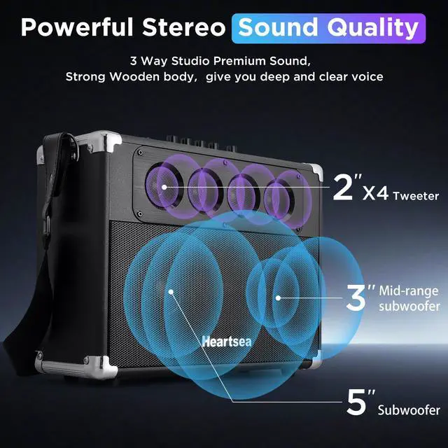 Alt view image 3 of 6 - Portable Karaoke Machine, with Wireless Microphones, Bluetooth Party Speaker with TWS, Loud Subwoofer, USB/AUX, Outdoor Karaoke Speaker for Adults & Kids, Home & Party
