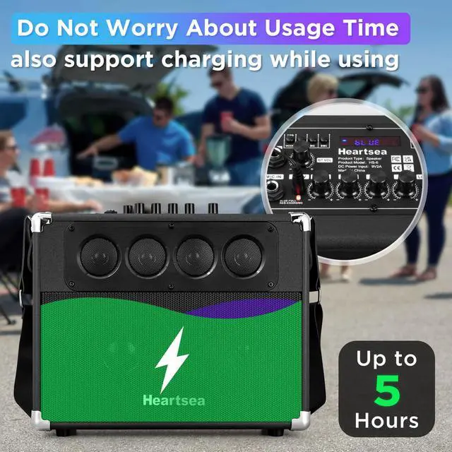 Alt view image 4 of 6 - Portable Karaoke Machine, with Wireless Microphones, Bluetooth Party Speaker with TWS, Loud Subwoofer, USB/AUX, Outdoor Karaoke Speaker for Adults & Kids, Home & Party