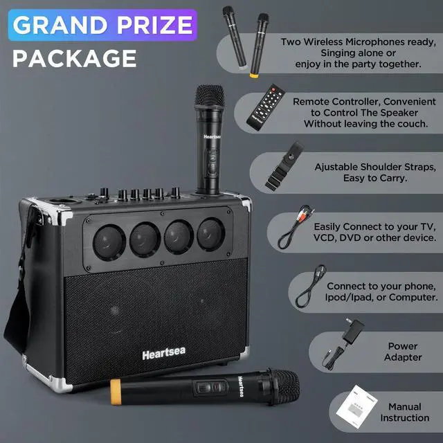 Alt view image 6 of 6 - Portable Karaoke Machine, with Wireless Microphones, Bluetooth Party Speaker with TWS, Loud Subwoofer, USB/AUX, Outdoor Karaoke Speaker for Adults & Kids, Home & Party