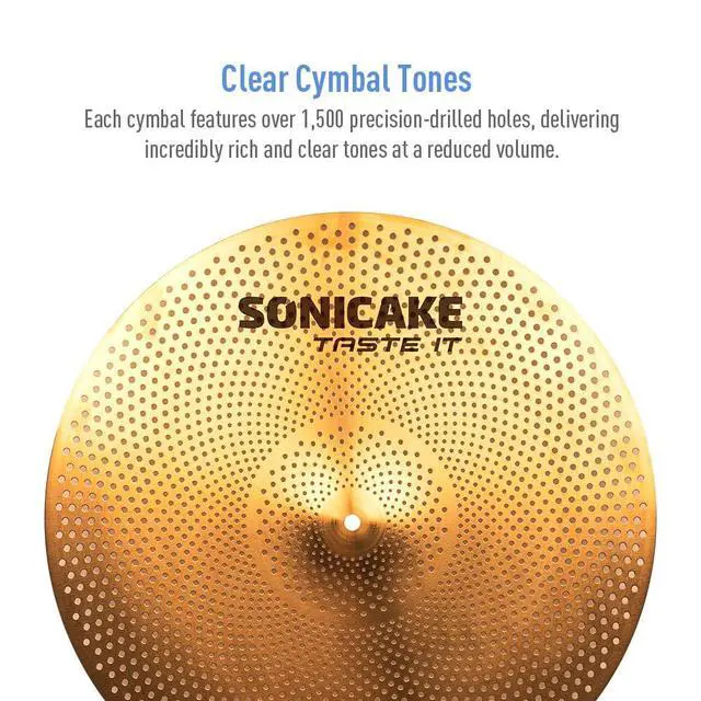 Alt view image 5 of 7 - Low Volume Cymbal Pack Quiet Cymbal Set 14"Hi-hats+16"Crash+18"Crash+20"Ride 5 Pcs Mute Drum Cymbal Set with Bag and Felts for Practice, Golden