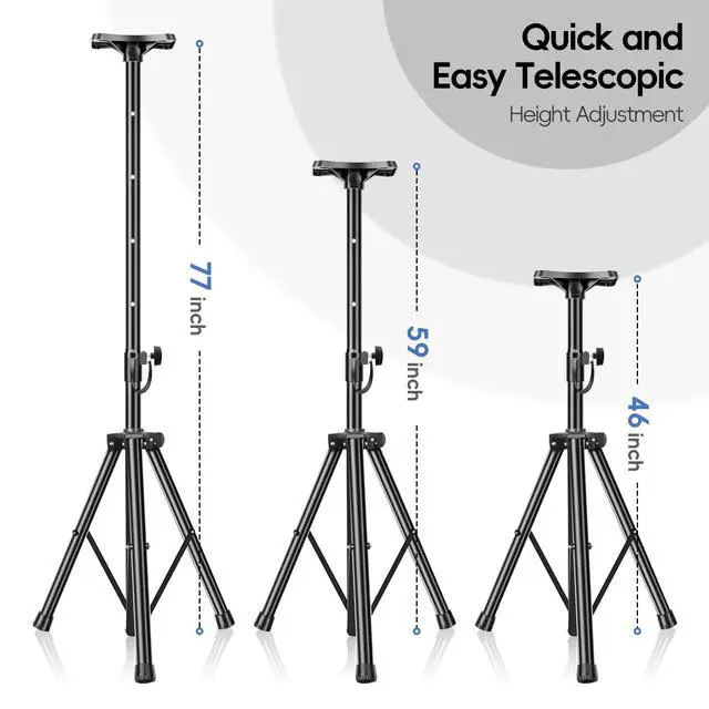 Alt view image 3 of 7 - PA Speaker Stands Pair with Carrying Bag, Adjustable Height 39-77in | Professional Heavy Duty Dj Tripod with Mounting Bracket for Concerts, Music & Party- Supports 140 lbs