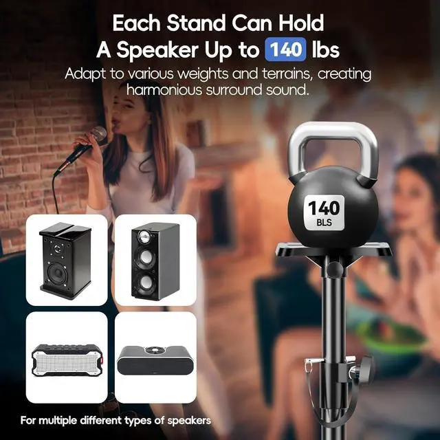Alt view image 5 of 7 - PA Speaker Stands Pair with Carrying Bag, Adjustable Height 39-77in | Professional Heavy Duty Dj Tripod with Mounting Bracket for Concerts, Music & Party- Supports 140 lbs