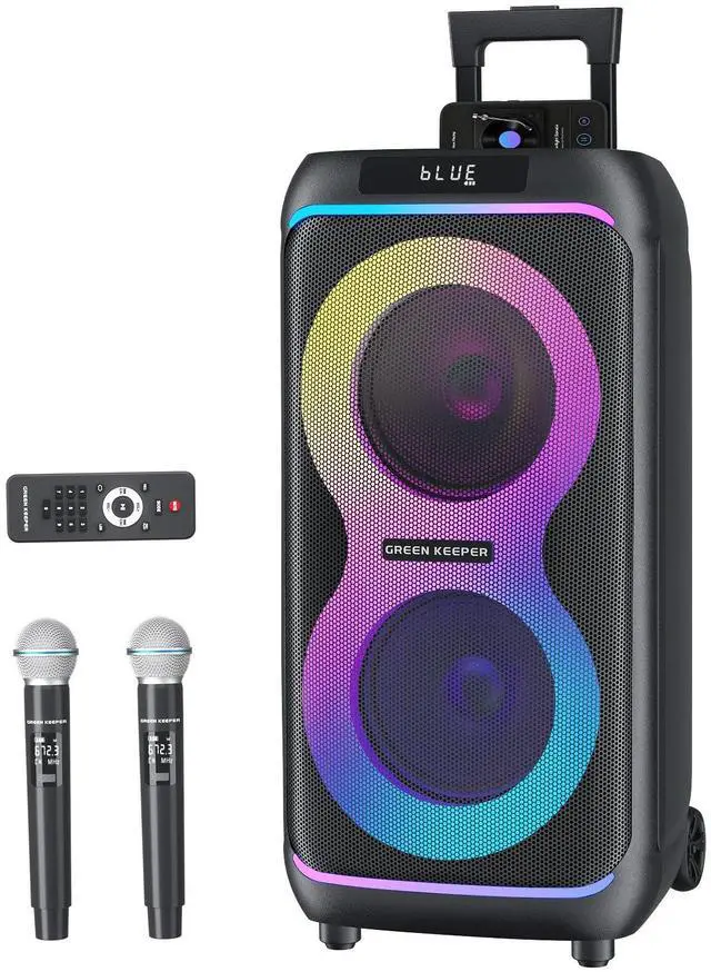 Main image of GKDT81 Karaoke Machine with 2 Microphones for Adults, 80W Rated Power, Dual 8" Woofers, Portable Bluetooth Party Speaker with Wheels & Pull Handle, Deep Bass, LED Lights, PA System for Outdoor Parties