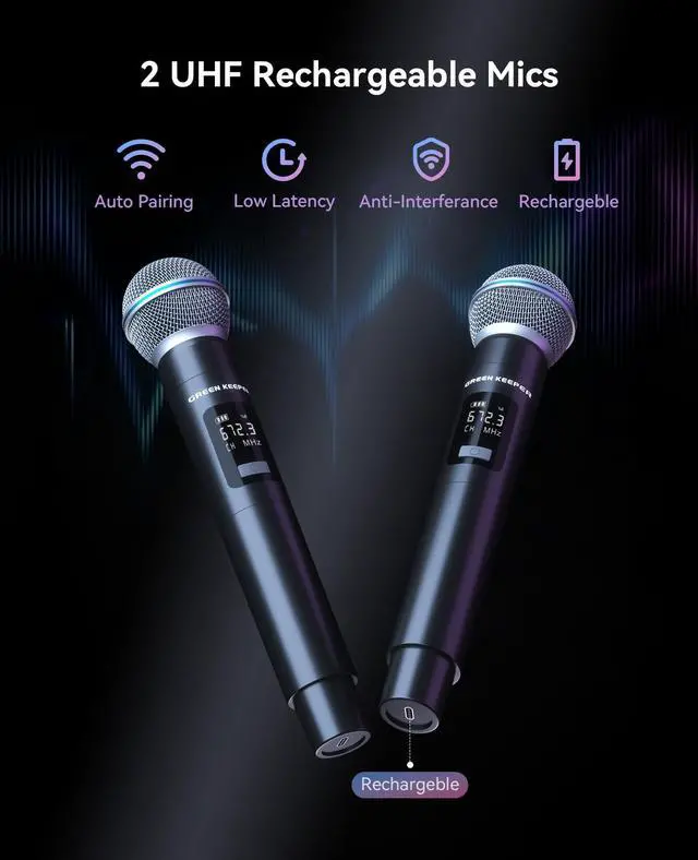 Alt view image 4 of 7 - GKDT81 Karaoke Machine with 2 Microphones for Adults, 80W Rated Power, Dual 8" Woofers, Portable Bluetooth Party Speaker with Wheels & Pull Handle, Deep Bass, LED Lights, PA System for Outdoor Parties
