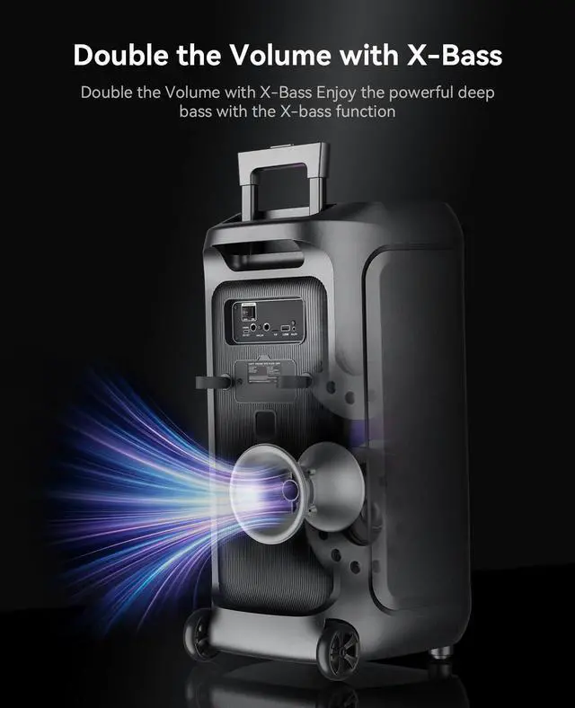 Alt view image 5 of 7 - GKDT81 Karaoke Machine with 2 Microphones for Adults, 80W Rated Power, Dual 8" Woofers, Portable Bluetooth Party Speaker with Wheels & Pull Handle, Deep Bass, LED Lights, PA System for Outdoor Parties
