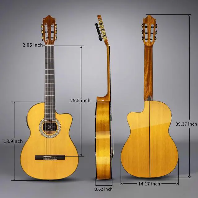 Alt view image 2 of 7 - Flamenco Acoustic Electric Classical Nylon Guitar Beginner Adult | Spruce top, cypress back and sides, cutaway body with 2-band EQ pickup for amplified flamenco, includes padded gig bag