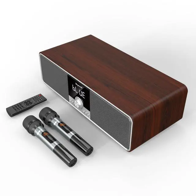 Main image of Karaoke Machine with 2 UHF Mic Subwoofer Home Theater Audio Sound Bar Support Optical/Bluetooth/AUX/USB/PC Wooden Karaoke Singing Machine for TV, Home, Karaoke, Singing Party, Christmas (S-73)