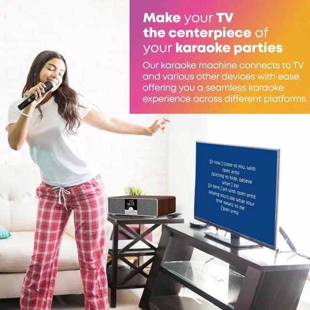 Alt view image 3 of 7 - Karaoke Machine with 2 UHF Mic Subwoofer Home Theater Audio Sound Bar Support Optical/Bluetooth/AUX/USB/PC Wooden Karaoke Singing Machine for TV, Home, Karaoke, Singing Party, Christmas (S-73)