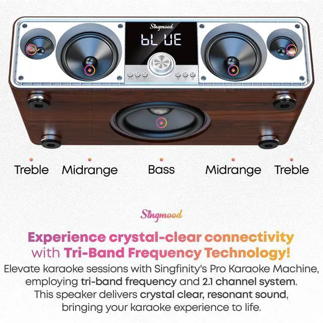 Alt view image 5 of 7 - Karaoke Machine with 2 UHF Mic Subwoofer Home Theater Audio Sound Bar Support Optical/Bluetooth/AUX/USB/PC Wooden Karaoke Singing Machine for TV, Home, Karaoke, Singing Party, Christmas (S-73)