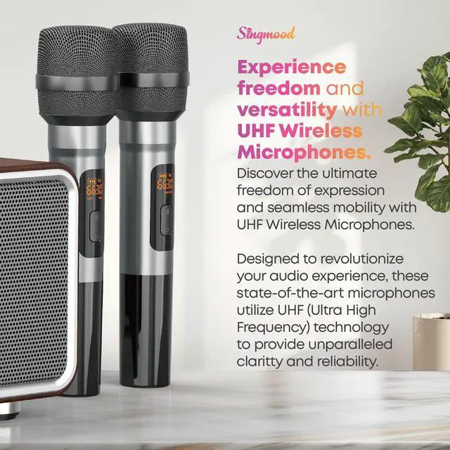 Alt view image 7 of 7 - Karaoke Machine with 2 UHF Mic Subwoofer Home Theater Audio Sound Bar Support Optical/Bluetooth/AUX/USB/PC Wooden Karaoke Singing Machine for TV, Home, Karaoke, Singing Party, Christmas (S-73)