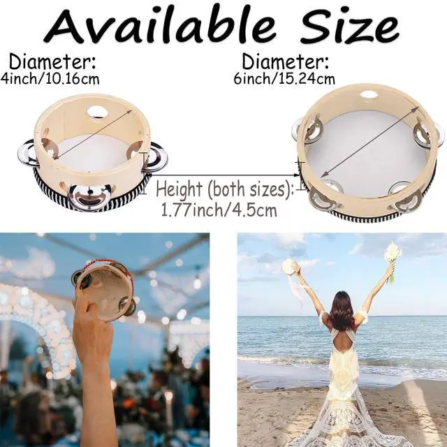 Alt view image 7 of 7 - 4 Inch Wedding Tambourine Bulk Mini Drum Noise Makers for Guest Hand Held Tambourine Dance Floor Props Single Row Metal Jingle Percussion Gift Church Party (100PCS)