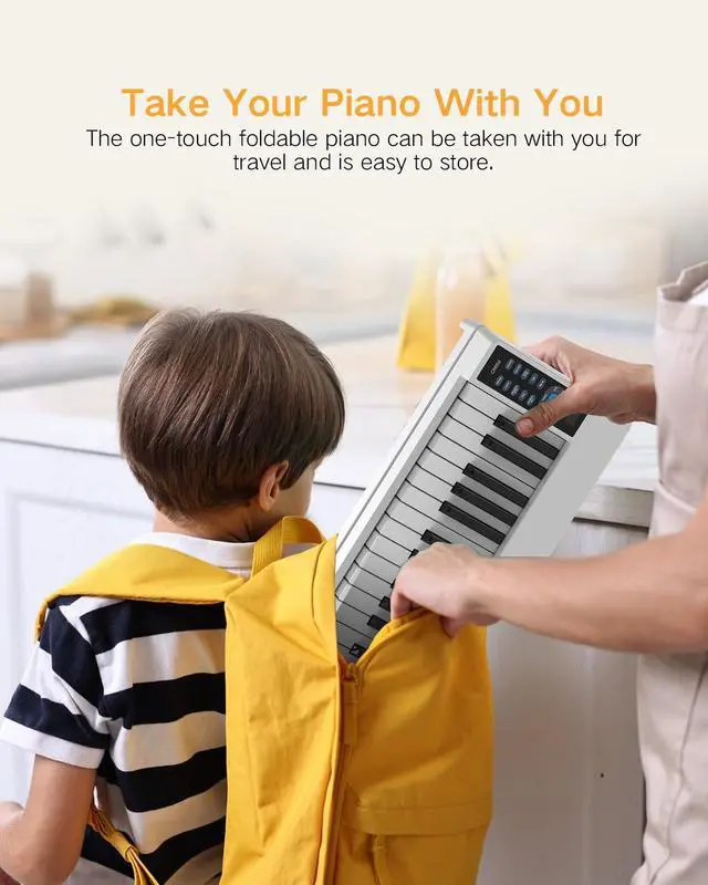 Alt view image 6 of 7 - 61 Key Folding Piano, FP61C Touch Sensitive Foldable Electric Keyboard for Beginners, Portable Piano with Sheet Music Stand, Sustain Pedal, Carrying Bag, White