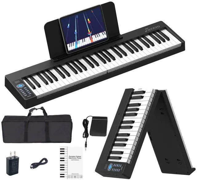 Main image of Folding Piano 61 Key, Foldable Sensitive Electric Piano for Beginners, Portable Piano Keyboard with Sheet Music Stand, Bag, Pedal