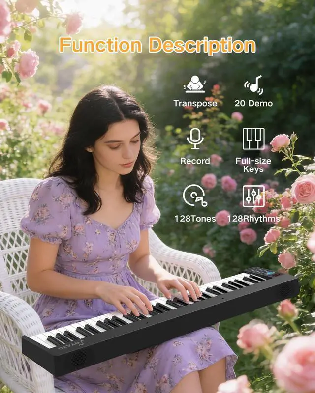 Alt view image 2 of 7 - Folding Piano 61 Key, Foldable Sensitive Electric Piano for Beginners, Portable Piano Keyboard with Sheet Music Stand, Bag, Pedal