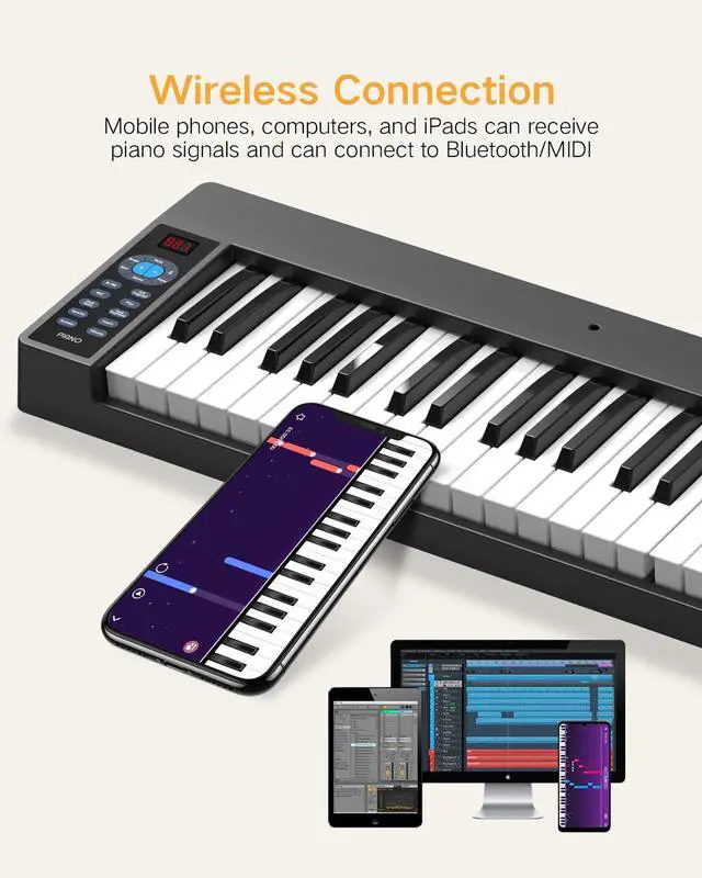 Alt view image 3 of 7 - Folding Piano 61 Key, Foldable Sensitive Electric Piano for Beginners, Portable Piano Keyboard with Sheet Music Stand, Bag, Pedal