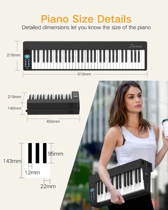 Alt view image 5 of 7 - Folding Piano 61 Key, Foldable Sensitive Electric Piano for Beginners, Portable Piano Keyboard with Sheet Music Stand, Bag, Pedal