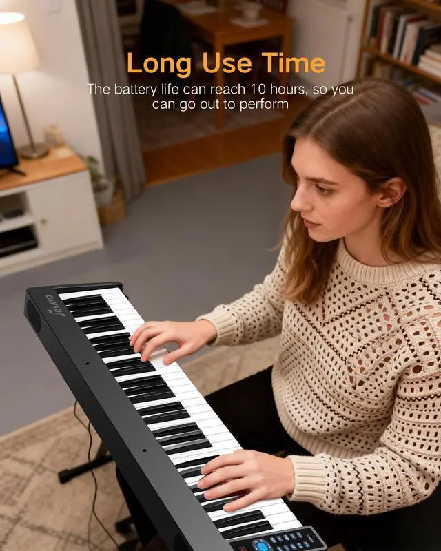Alt view image 6 of 7 - Folding Piano 61 Key, Foldable Sensitive Electric Piano for Beginners, Portable Piano Keyboard with Sheet Music Stand, Bag, Pedal