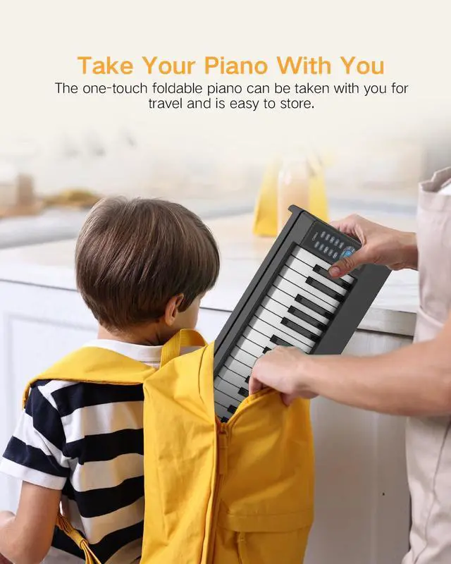 Alt view image 7 of 7 - Folding Piano 61 Key, Foldable Sensitive Electric Piano for Beginners, Portable Piano Keyboard with Sheet Music Stand, Bag, Pedal