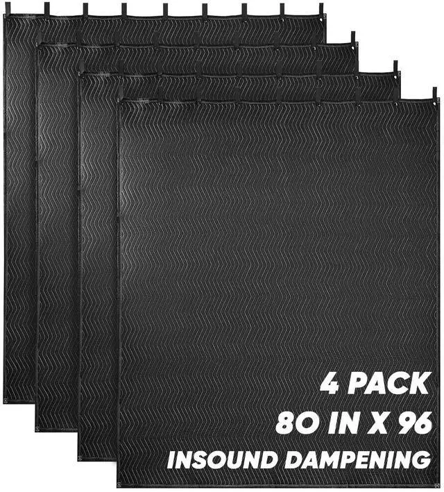 Main image of 4 Pcs Extra Large Sound Absorbing Blanket 96x80, Sound Proof Curtain | Heavy Duty, Effectively Absorbs Sound Waves, Thick Quilted Cotton Fabric, Studio Acoustic Cancelling Curtain for Wall Hanging