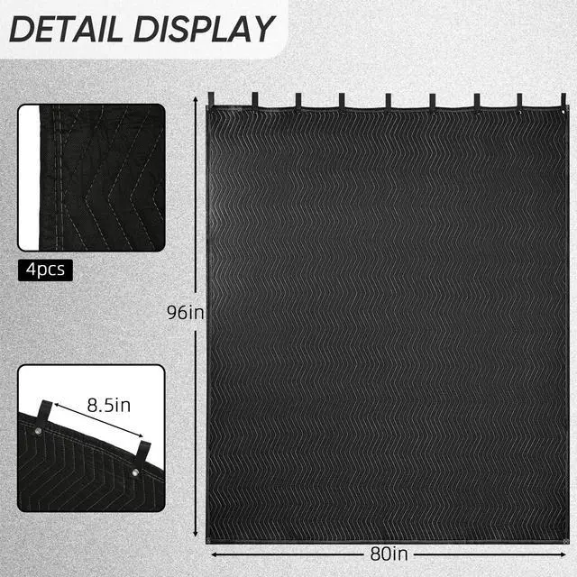 Alt view image 2 of 7 - 4 Pcs Extra Large Sound Absorbing Blanket 96x80, Sound Proof Curtain | Heavy Duty, Effectively Absorbs Sound Waves, Thick Quilted Cotton Fabric, Studio Acoustic Cancelling Curtain for Wall Hanging