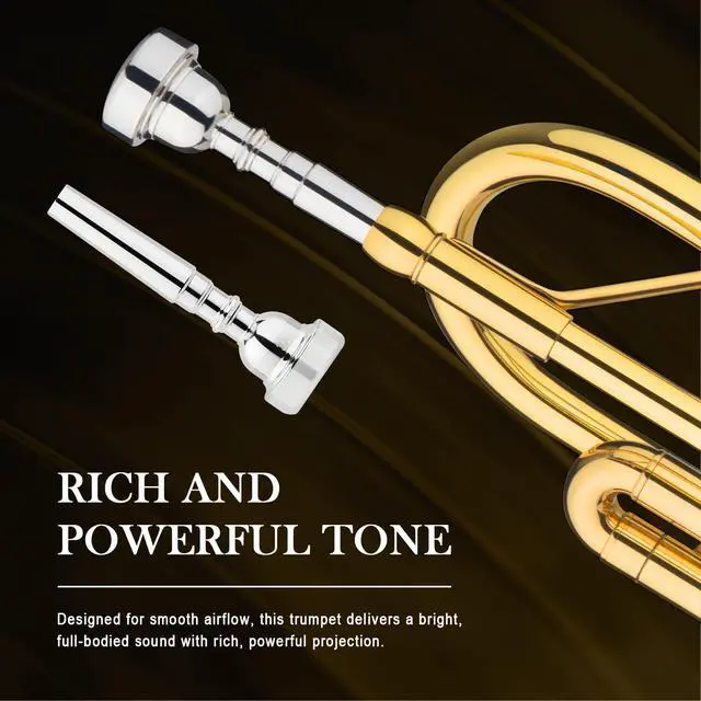 Alt view image 3 of 6 - Bb Standard Trumpet, Student Trumpet Set for Beginner, Brass Trumpet Instrument with Hard Case, Cleaning Kit, 7C Mouthpiece and Gloves, Ideal Gift for School Band Orchestra, QTP-01, Golden